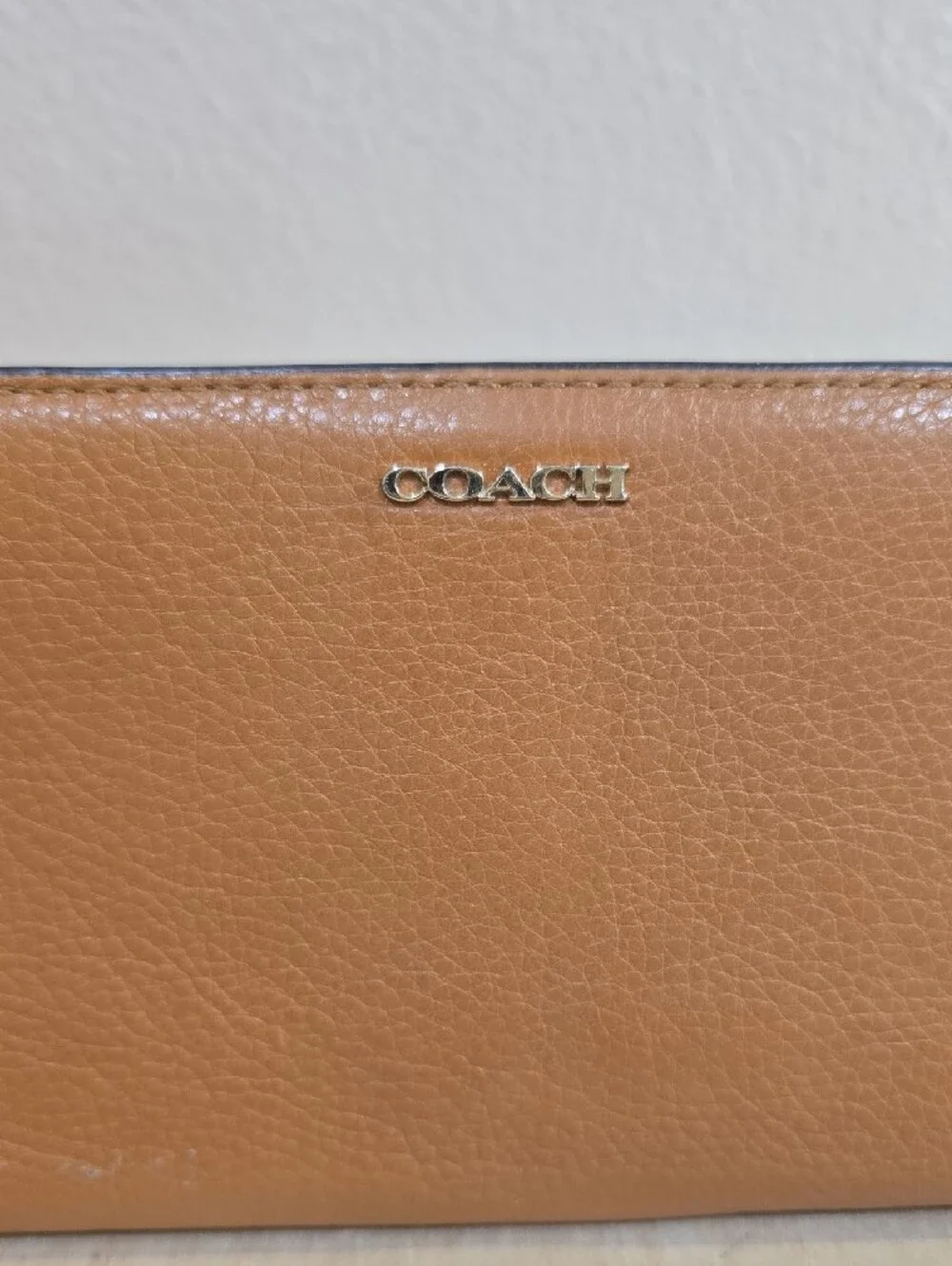 Coach Pebble Leather Zip Wallet in Tan